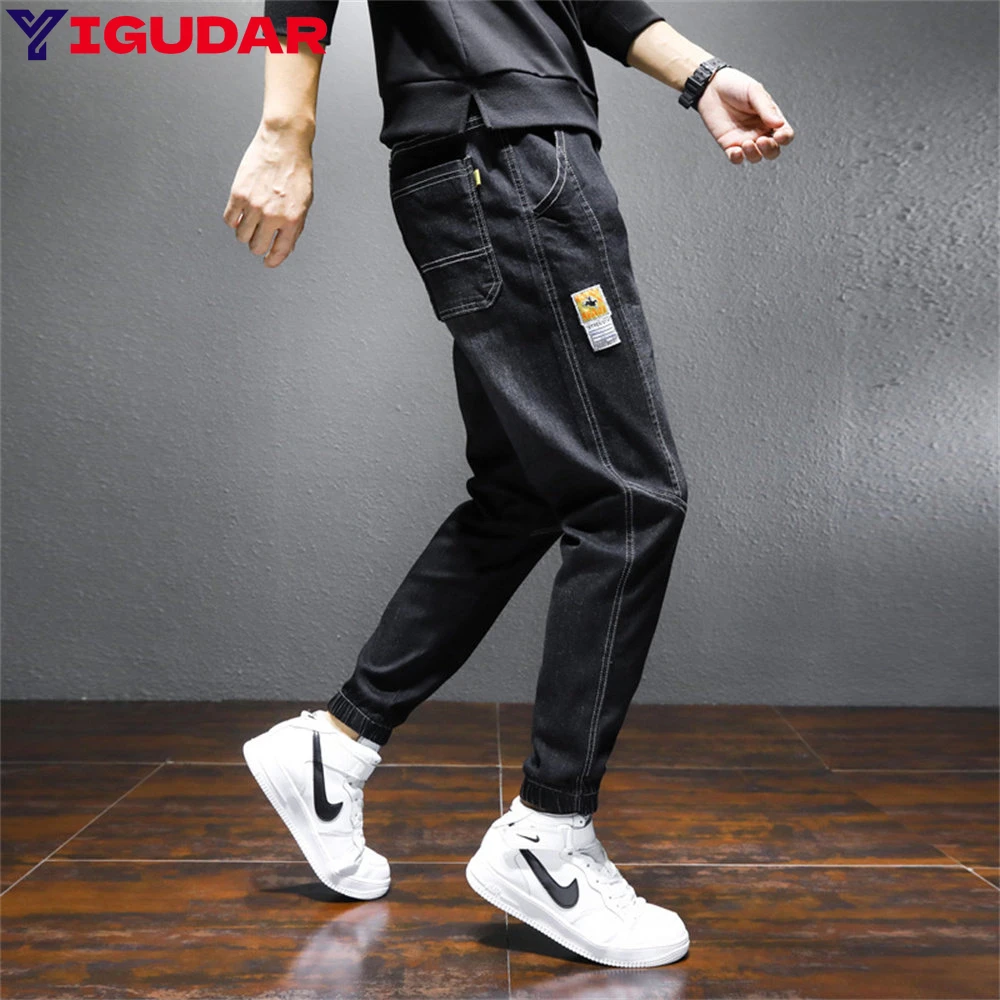 

Mens Jeans Harem Pants Pockets Desinger Loose fit Baggy Moto Jeans Men Stretch Retro Streetwear Relaxed Tapered Jeans men pants