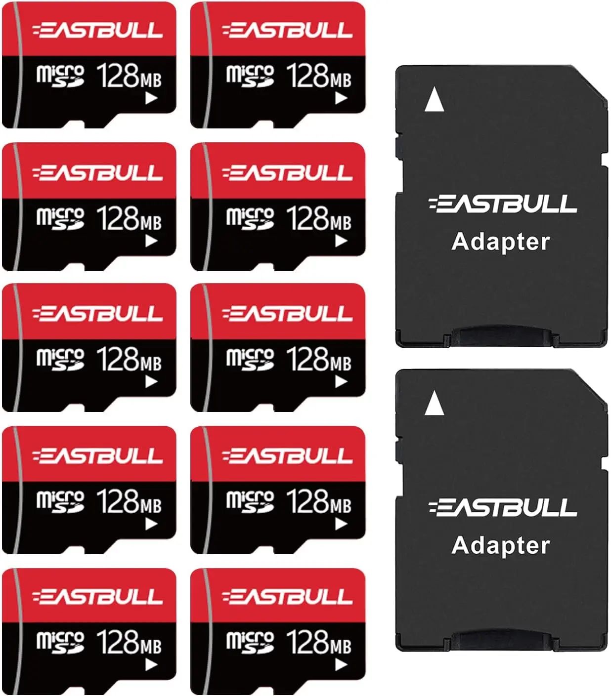 10-Pack 128MB Micro SD Cards, Full HD Video, 90MB/s UHS-I U1 Class 10 for Security Cameras (Includes 2 Adapters)
