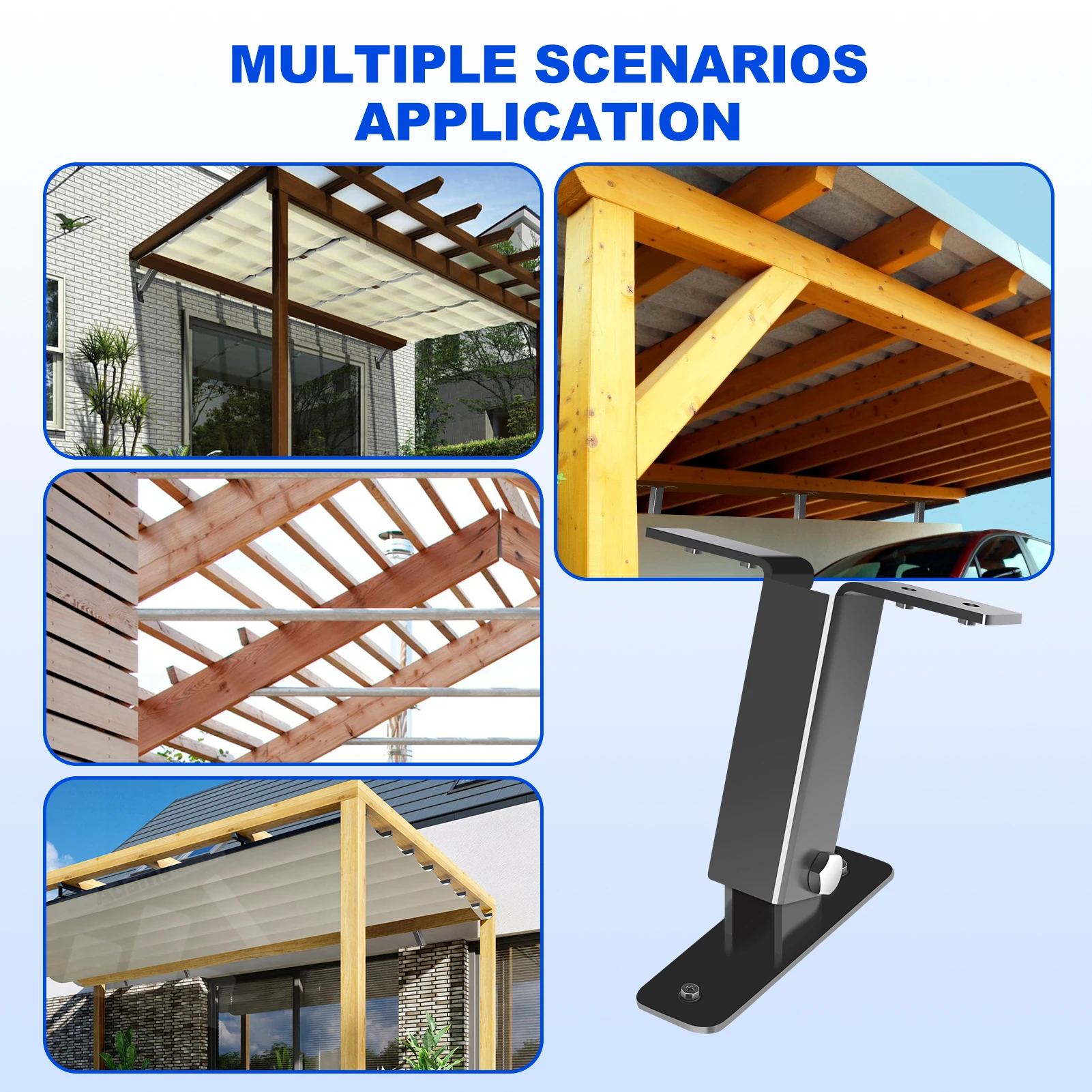 Roof Riser Bracket, Rustproof Gazebo Beam Bracket 3 Pieces, Adjustable Angle Waterproof Pergola Kit for Terraces Balconies Parks