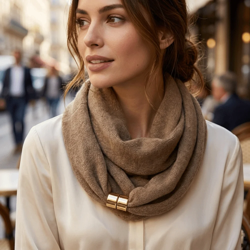 Wrinkle-Resistant Magnetic Buckle Scarf Premium Feel Adjustable Neck Scarf Soft Satin-Texture Solid Color Neck Warmer Commuting