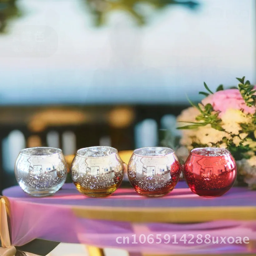 

Star Ball Small Electroplated Glass Candle Cup Western Food Decorations Holder Christmas Theme Silver Gold Rose Gold Red