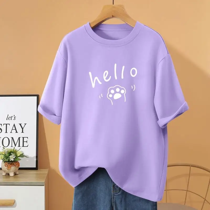 

Summer Cartoon Letter Printed Basic T-shirt, Women Clothing O-neck Vintage Short Sleeve Top Tee, 100% Cotton Fashion Pullovers