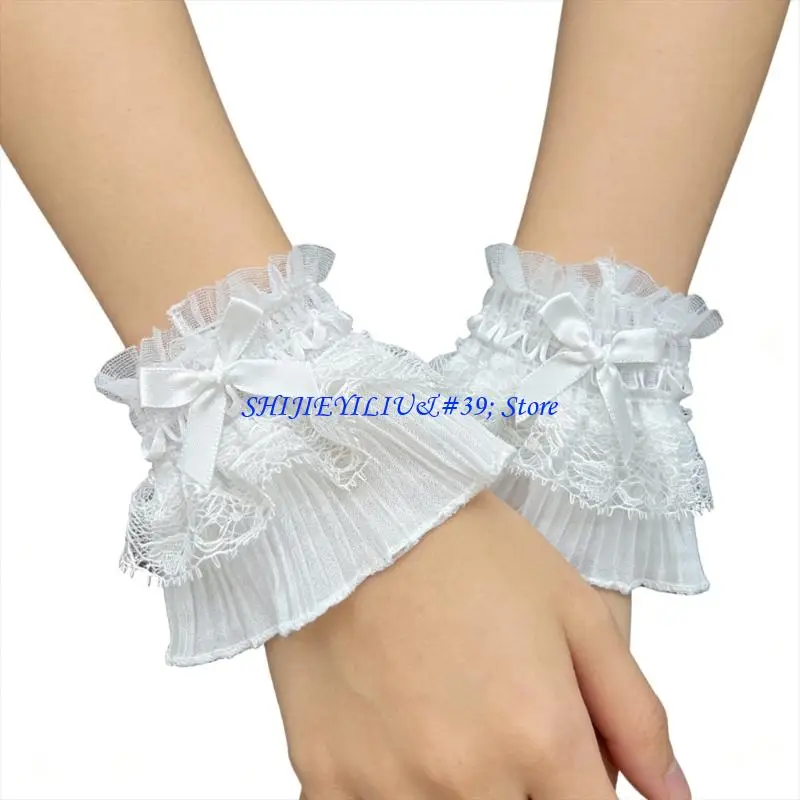E21F Fashionable Lace Bowknot Arm Sleeves for Women Nails Art And Hand Cuffs Decorative Armband for Daily Outfit Enhancer
