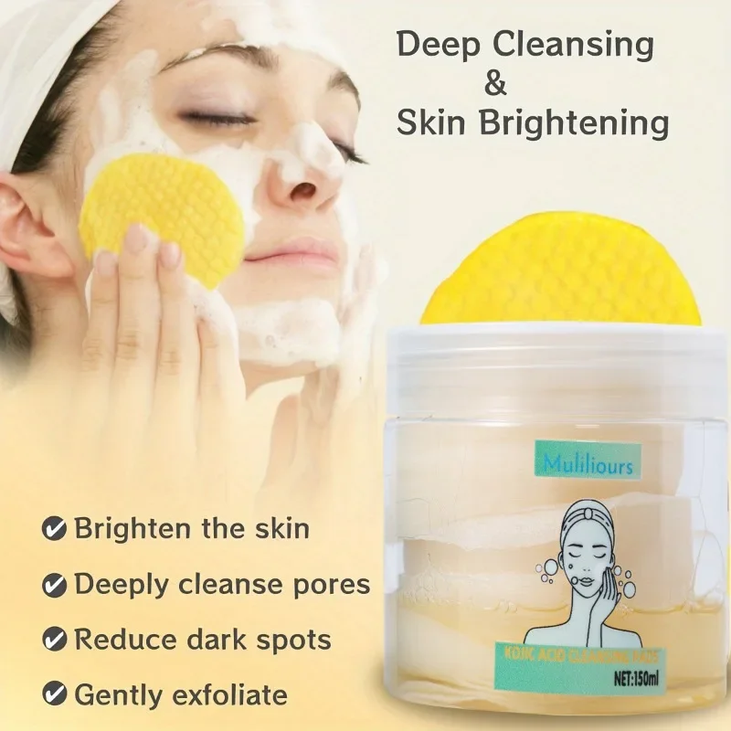 muliliours-120-pecas-almofadas-de-limpeza-de-acido-kojico-almofadas-esfoliantes-esponjas-faciais-para-limpeza-esfoliante-limpeza-diaria-cuidados-com-a-pele