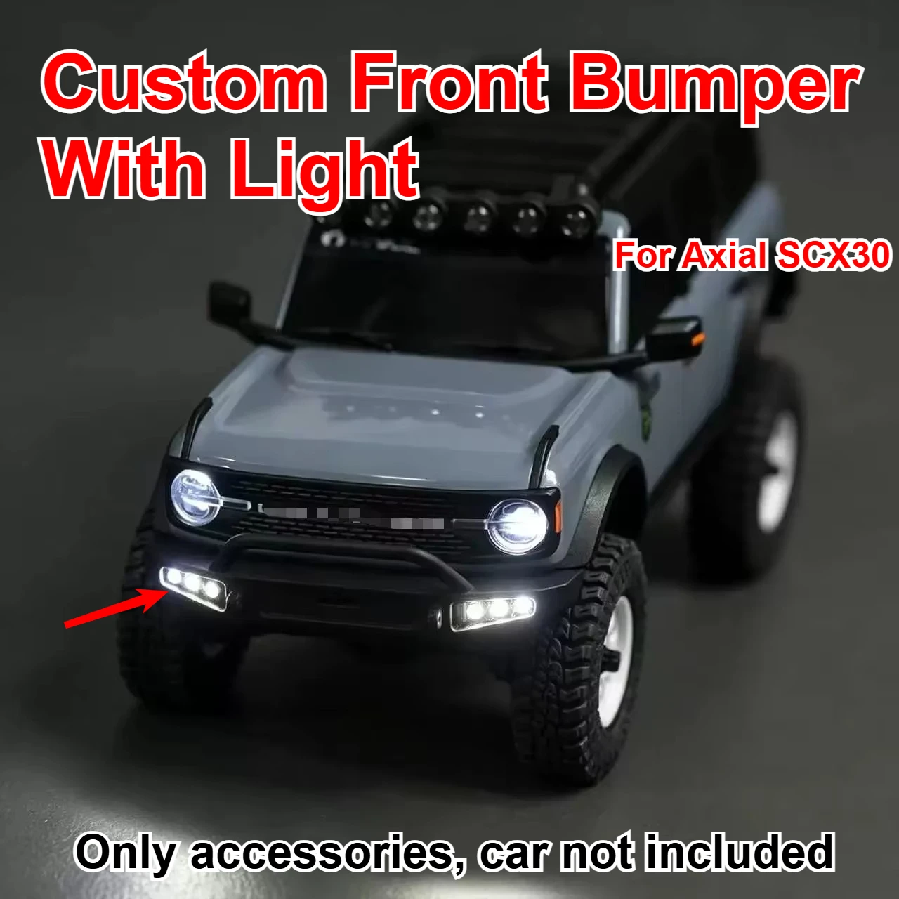 For Axial SCX30 1/30 RC Crawler Off Road Style Front Bumper With Light Custom Model Number Decorative Styling Upgrade Parts