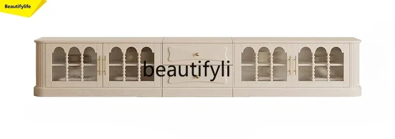Q181 BFrench retro all-solid wood cream wind TV cabinet living room small apartment storage locker integrated American locker