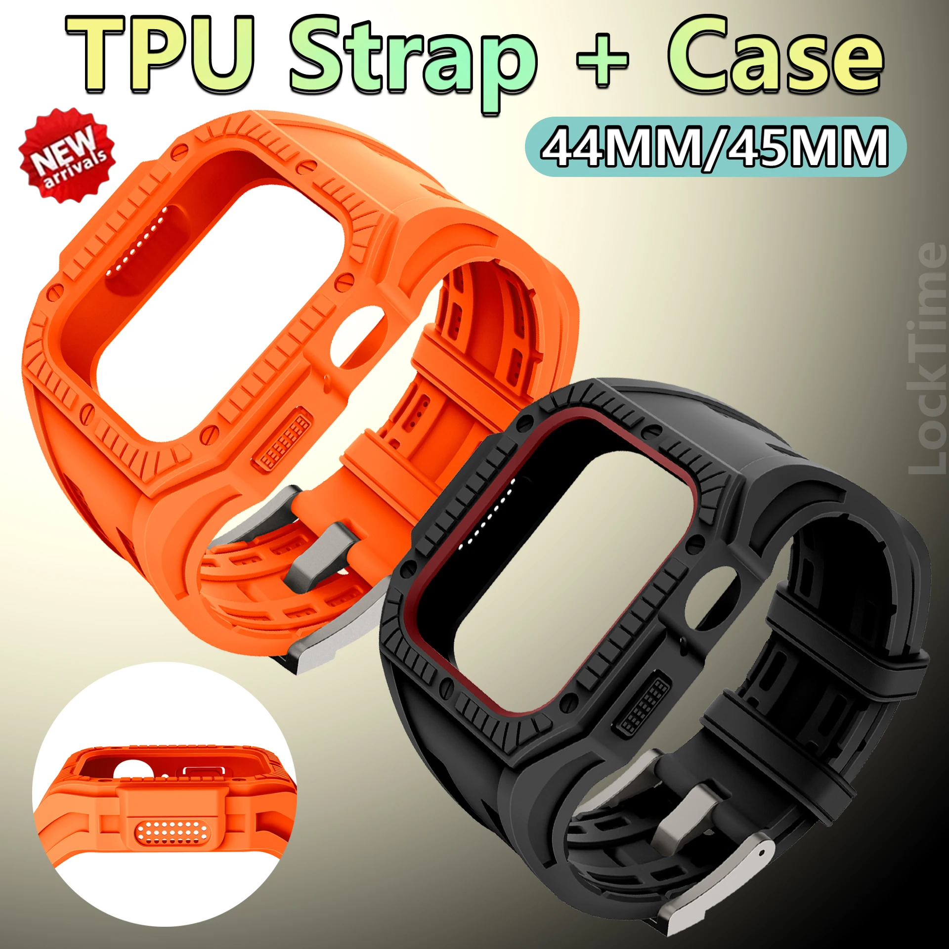 

Silicone For Apple Watch Band+Case 44mm 45mm Rugged Strap for Apple Watch Ultra 1 2 Series 9 8 7 6 5 with Screen Protector Case