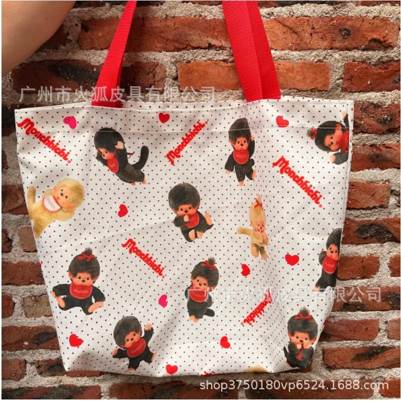 Cute Mengqiqi cartoon printed handbag, large capacity tote bag, fresh and sweet polka dot storage bag