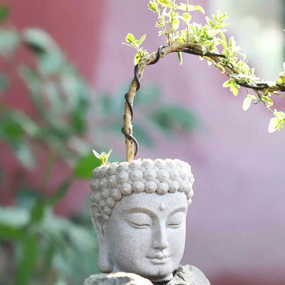 Resin Buddha Head Flower Pot Desktop Ornament Planter with Drainage Hole Mini Planter Modern Statue Style Plant Container