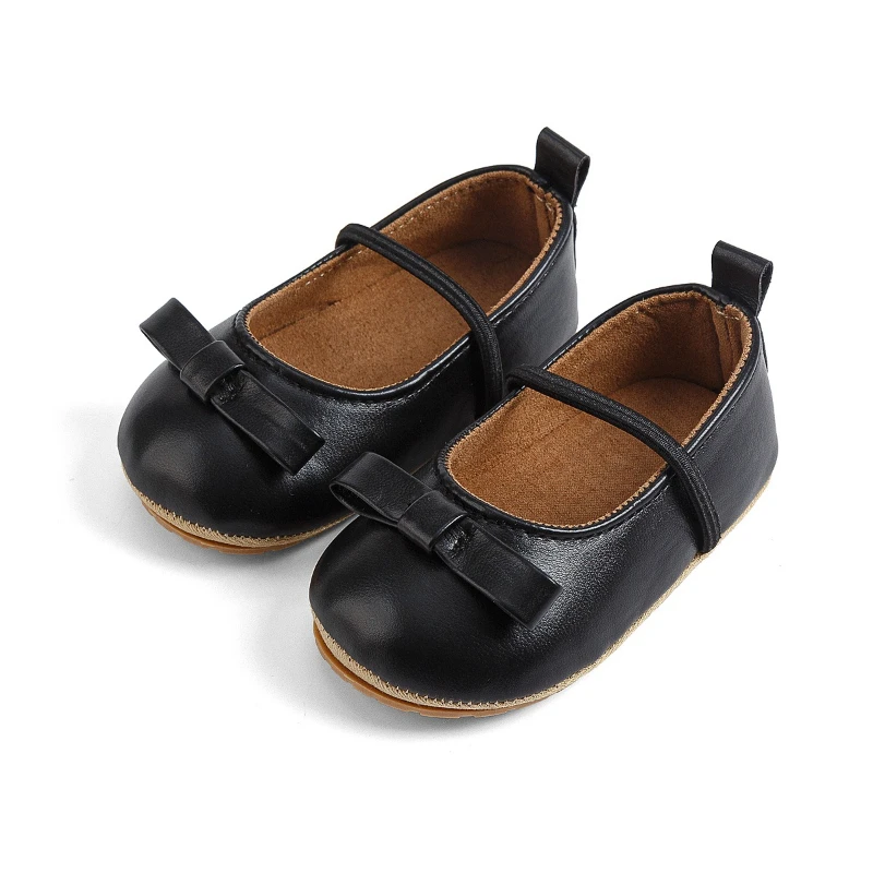 Fashion Baby Shoes 2026spring New Girl Princess Shoes Simple Versatile Kids Bow Leather Shoe Comfort Non Slip Baby First Walkers