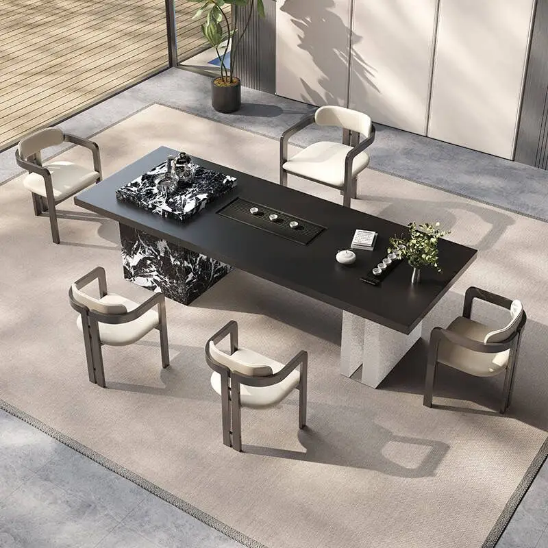 Light luxury rock slab villa tea table and chair combination Italian simple office coffee table household large apartment