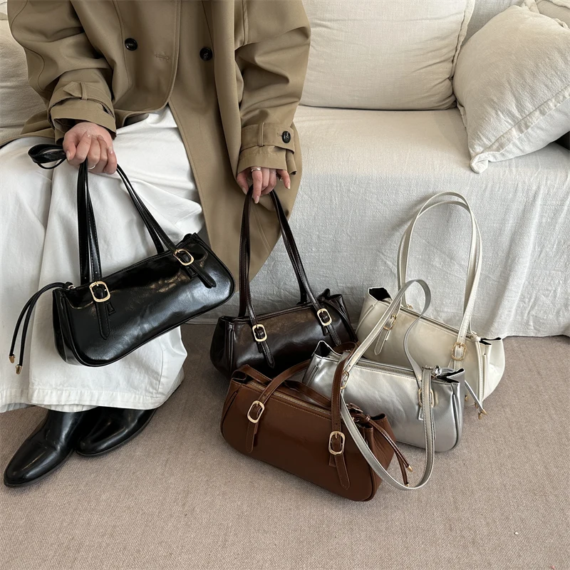 

Роскошные однотонные сумки на плечо из искусственной кожи для женщин, 2026, трендовые дизайнерские сумки для боулинга, офисные женские квадратные сумки подмышками