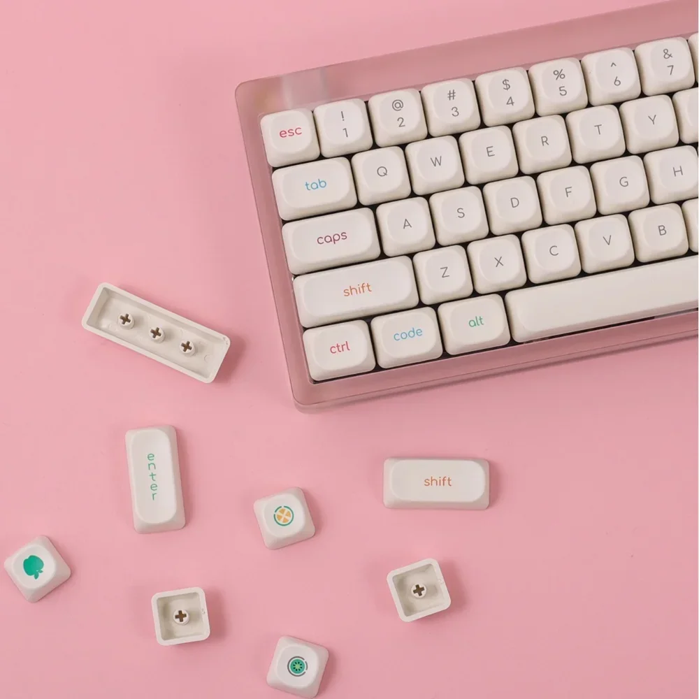 Cute Mechanical Keyboard, MOA Keycap Set, Cream PBT, Cute, Simple, Kitten Puppy Bear Keycaps 124 Keys