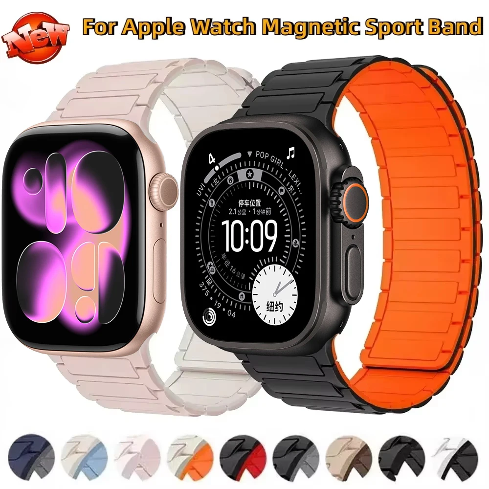 

Silicone Magnetic Strap for Apple Watch Band 49mm 46mm 42mm 44mm 45mm 40 41mm Sport Bracelet iWatch Ultra 3 2/11 10 9 8 7 6 5 SE