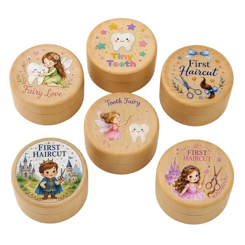 WOWFU-Wooden Baby For Teeth Hair Keepsake Box(6 Pcs), Multi-Purpose Wood Storage Holder For Teeth Hair Rings Jewelry