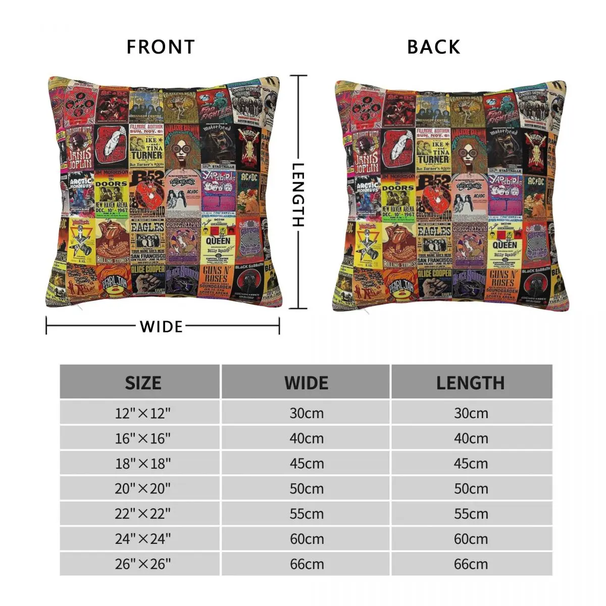 Rock Band Posters Square Pillowcase Pillow Cover Polyester Cushion Zip Decorative Comfort Throw Pillow for Home Living Room