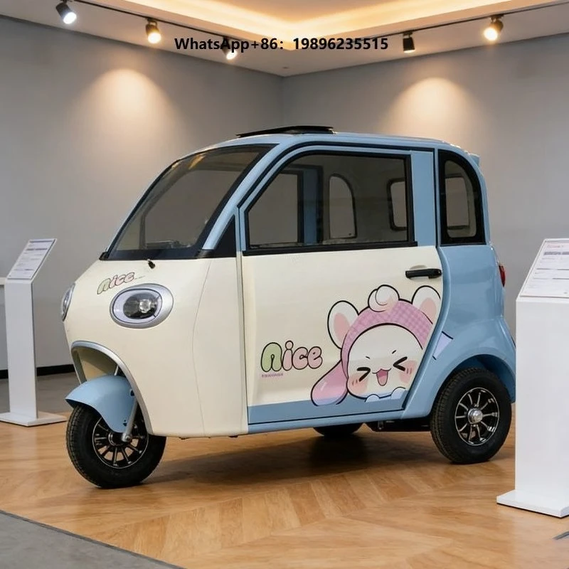 Enclosed 2-Door Electric Tricycle 1000W 3-Wheel Passenger 80KM Range Front & Rear Disc Brake System for Commuting