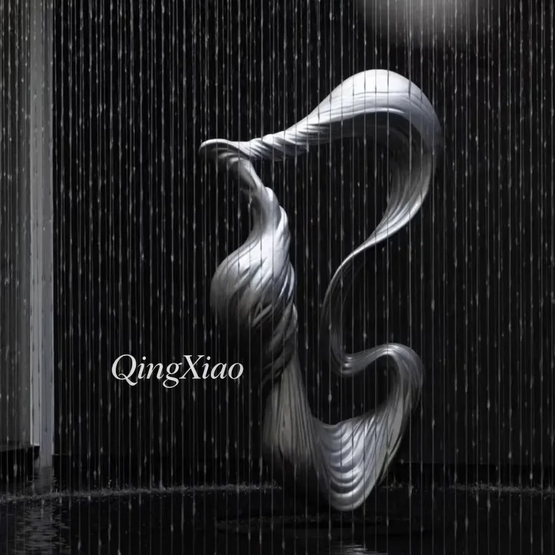 Custom Large Outdoor Abstract Stainless Steel Water Fountain Sculpture For Park Hotel Villa Landscape Decoration Craft