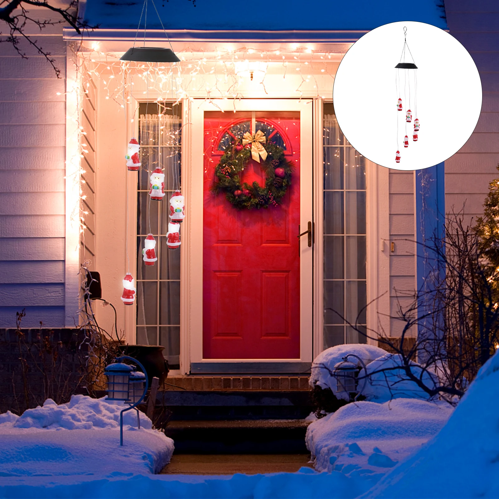 

Solar Christmas Santa Decorative Lights LED Wind Chime Bell Outdoor Waterproof Garden Soft ABS Plastic Low Energy Easy Install
