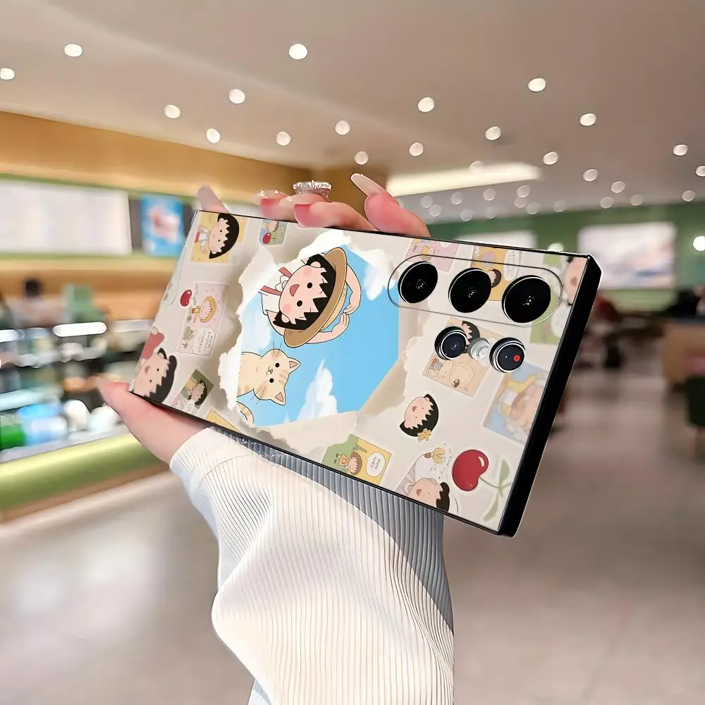 Cute Anime Chibi Maruko-chan Phone Case For Samsung Galaxy S26 S25 S24 S23 S22 S21 Plus Ultra Fold A Soft Black