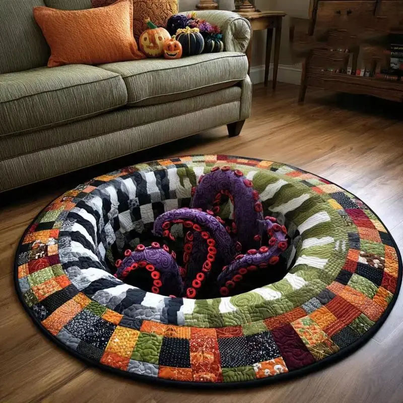VIKAMA Halloween Round Rug Clown Vortex 3D Trap Pumpkin Area Rug Living Room Holiday Home Decor Aesthetic Art Premium Cute
