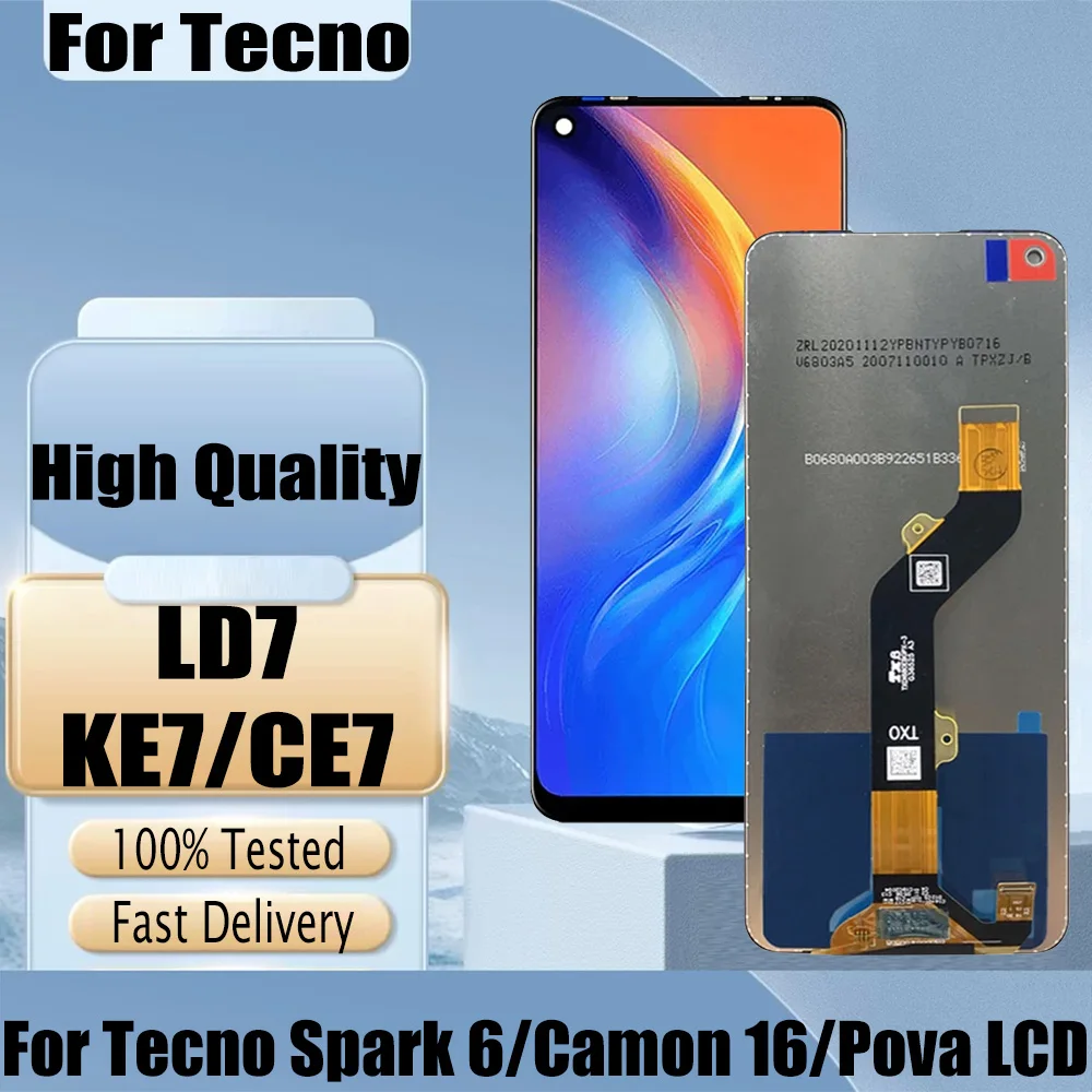 Высококачественный дисплейный модуль с сенсорным экраном для Tecno Spark 6 KE7, Tecno Camon 16, Tecno Pova CE7, KE7, LD7, SC