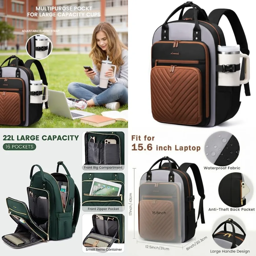 

Laptop Backpack for Women, Water Resistant Travel Work Backpacks Purse Stylish Business Teacher Nurse Computer