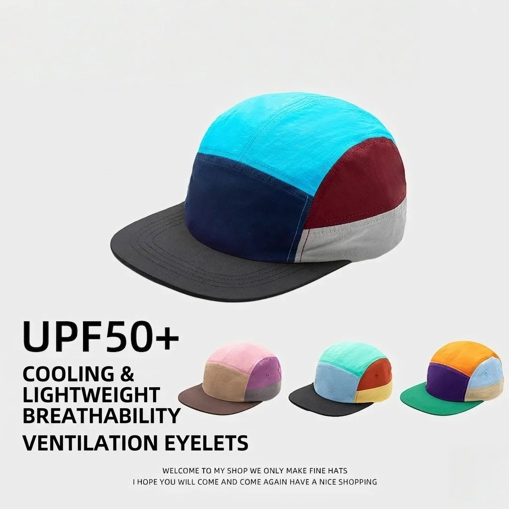 Color Block 5 Panel Cap Men Women UPF50+ Quick Dry Baseball Hat Ventilation Lightweight Outdoor Running Sports Summer Sun Caps