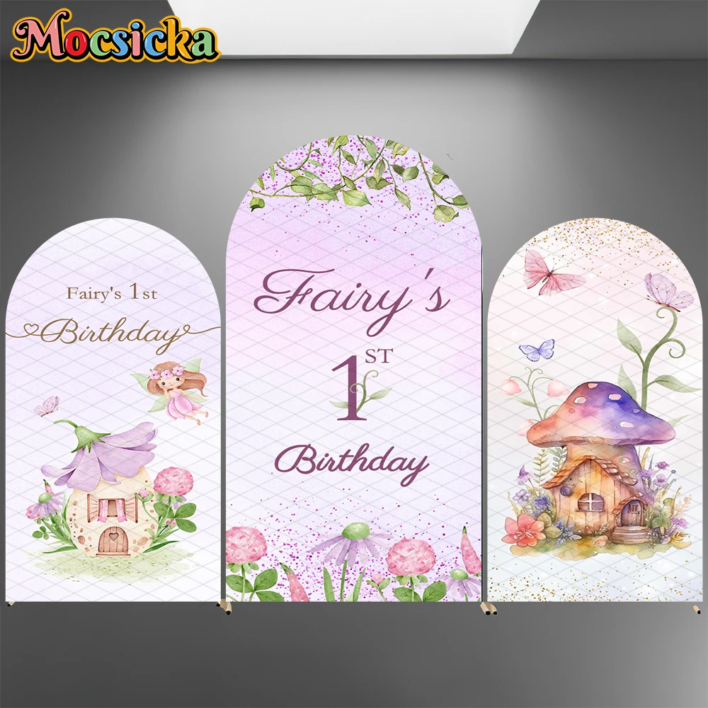 

Mocsicka Fairy 1st Birthday Arch Covers Backdrop Baby Shower Girl Princess Photo Arched Background Mushroom House Flowers Decors