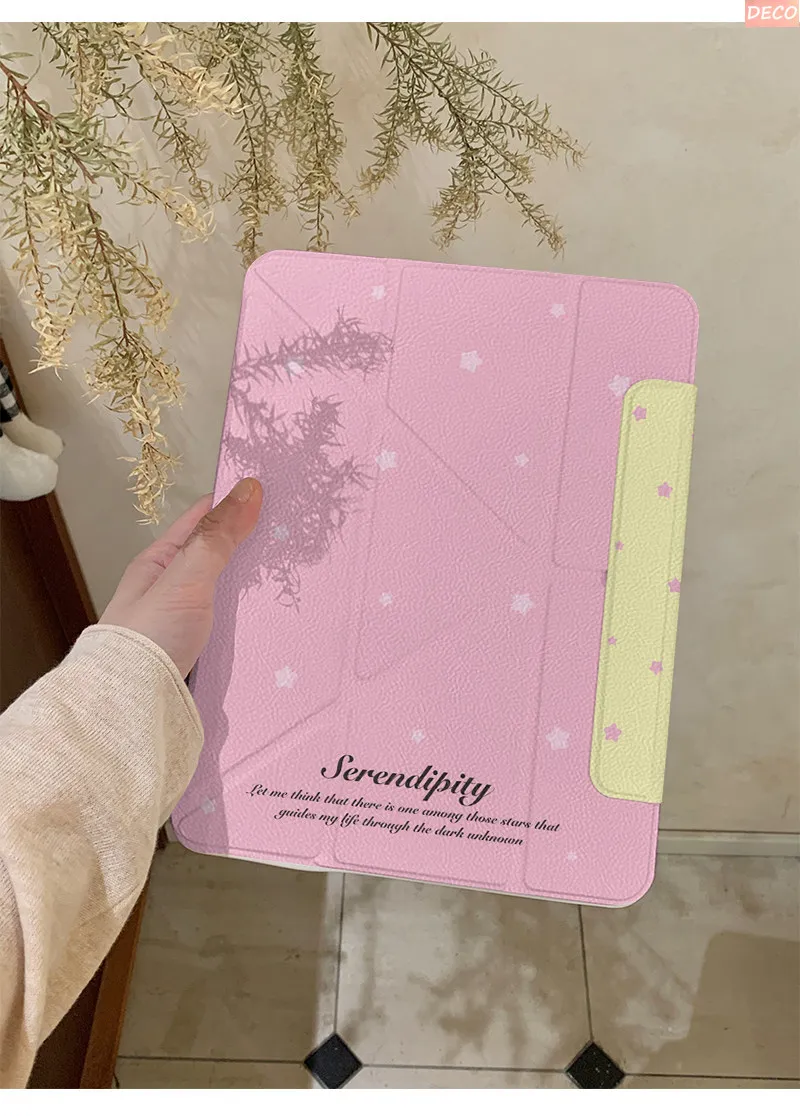 Pink star Print Magnetic Buckle 720° Magnetic Ring Tablet Case for IPad Pro12.9 13 M4 M5 Case 8.3 9.7 10.2 7th-11th Air8