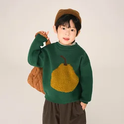 New Winter Kids sweater Pear Embroidery Children's thicken warm knitwear Tops Boys soft loose knit pullover