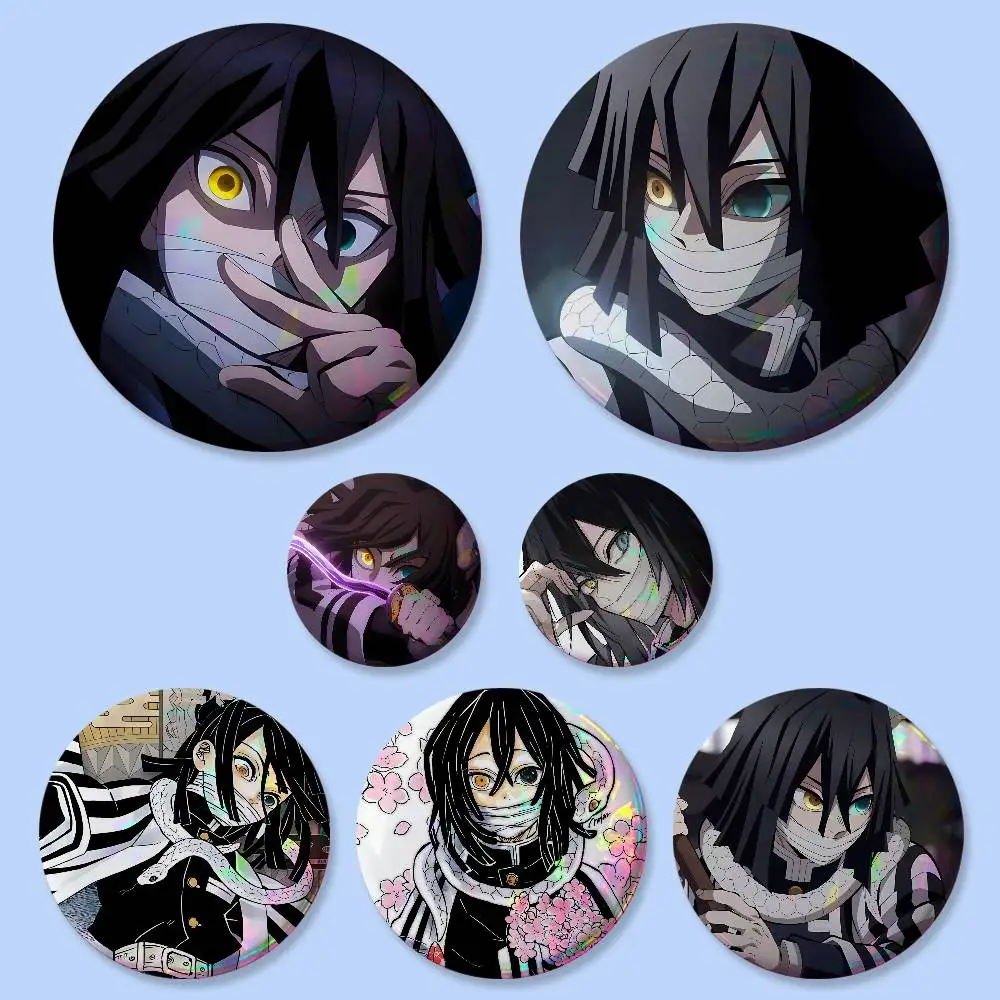 Anime Cool Obanai Iguro Cartoon Badges 25 32 44 58 75 Mm Round Cosplay Pin Bag Decor Fans Collect Friends Gifts Brooch Souvenir