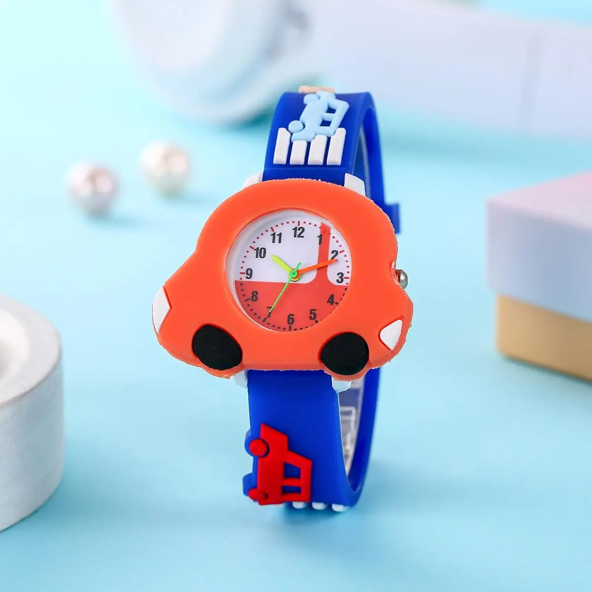 Cartoon anime kindergarten elementary school students watch silicone car boys learn quartz watch