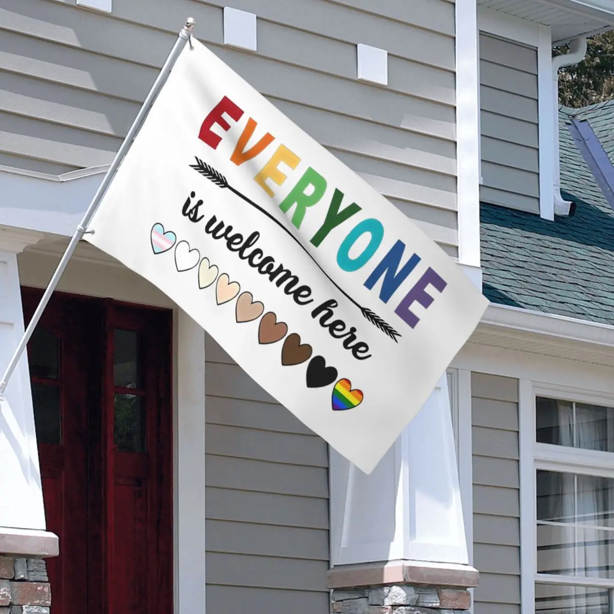 Everyone Is Welcome Here LGBT Flags Double Sided Indoor Outdoor Banner 2 Grommets Home Room Dorm Wall Decor