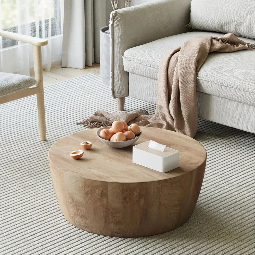 

Round Wooden and Metal Leg Coffee Table, Modern & Rustic Design for Living and Office Spaces