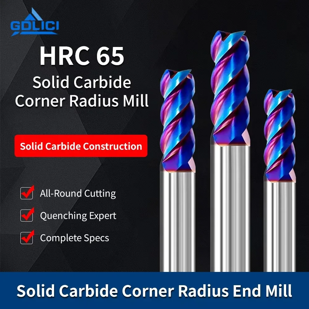 HRC65 Solid Carbide 4 Flute Corner Radius End Mill, CNC Cutting Tool Special for Stainless Steel