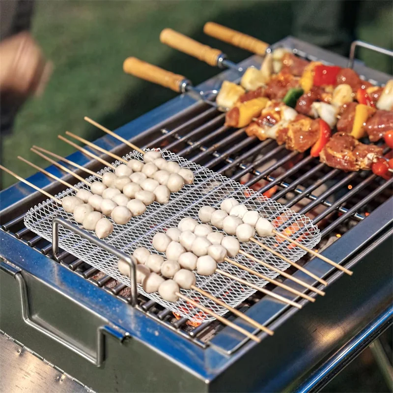 10 قطعة/المجموعة الفولاذ المقاوم للصدأ الشواء شبكة المتاح غير عصا صينية الشواء بطانة للتخييم نزهة المنزل اللحوم الأسماك شواء حصيرة