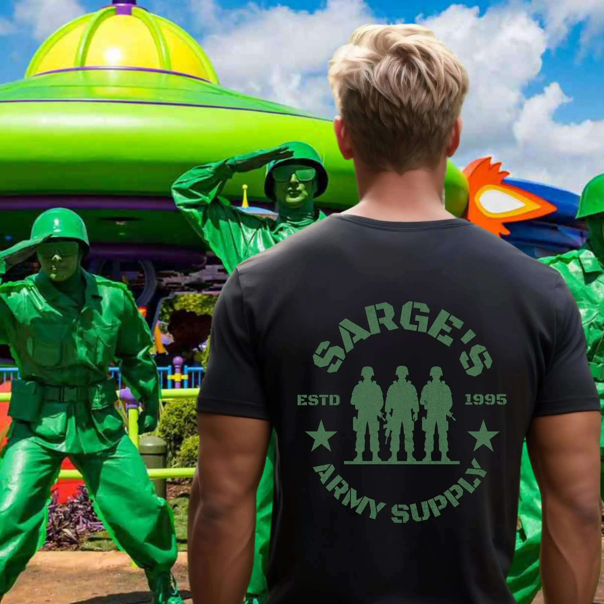 2026 Men Vintage Army Graphic T Shirt Sarge's Army Supply ESTD 1995 Soldier Silhouette Print Patriotic Short Sleeve Casual Tee