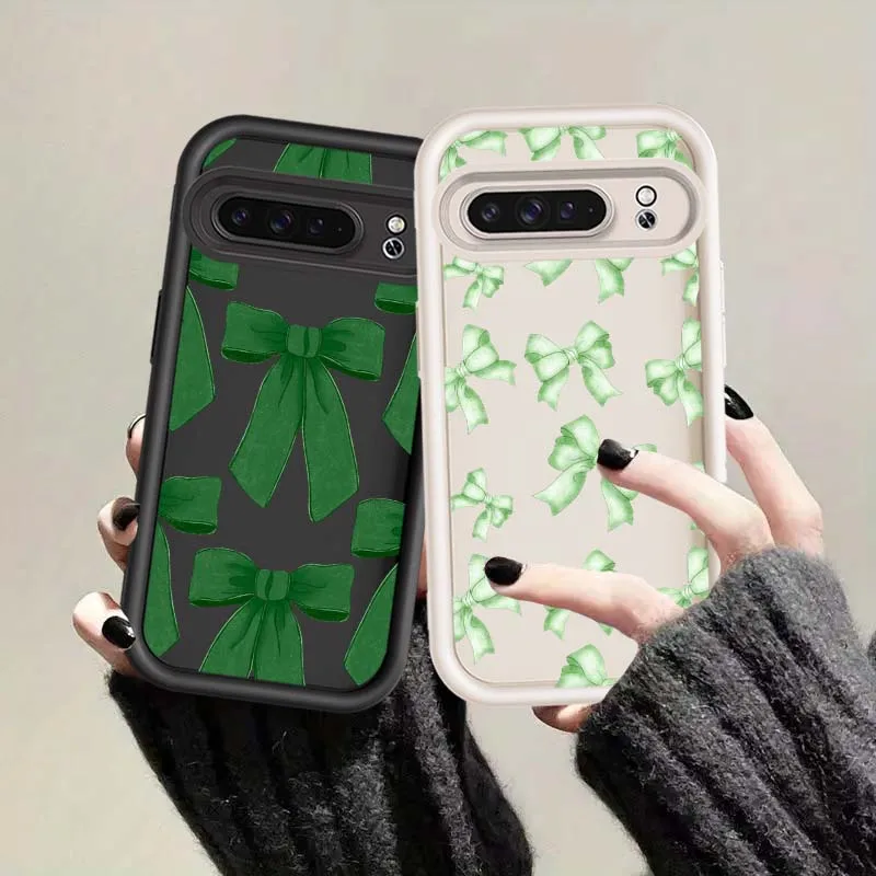 Cute Green Bow Design Cover For Google Pixel 9 8A 8 7A 7 Soft Eye Ladder Phone Case