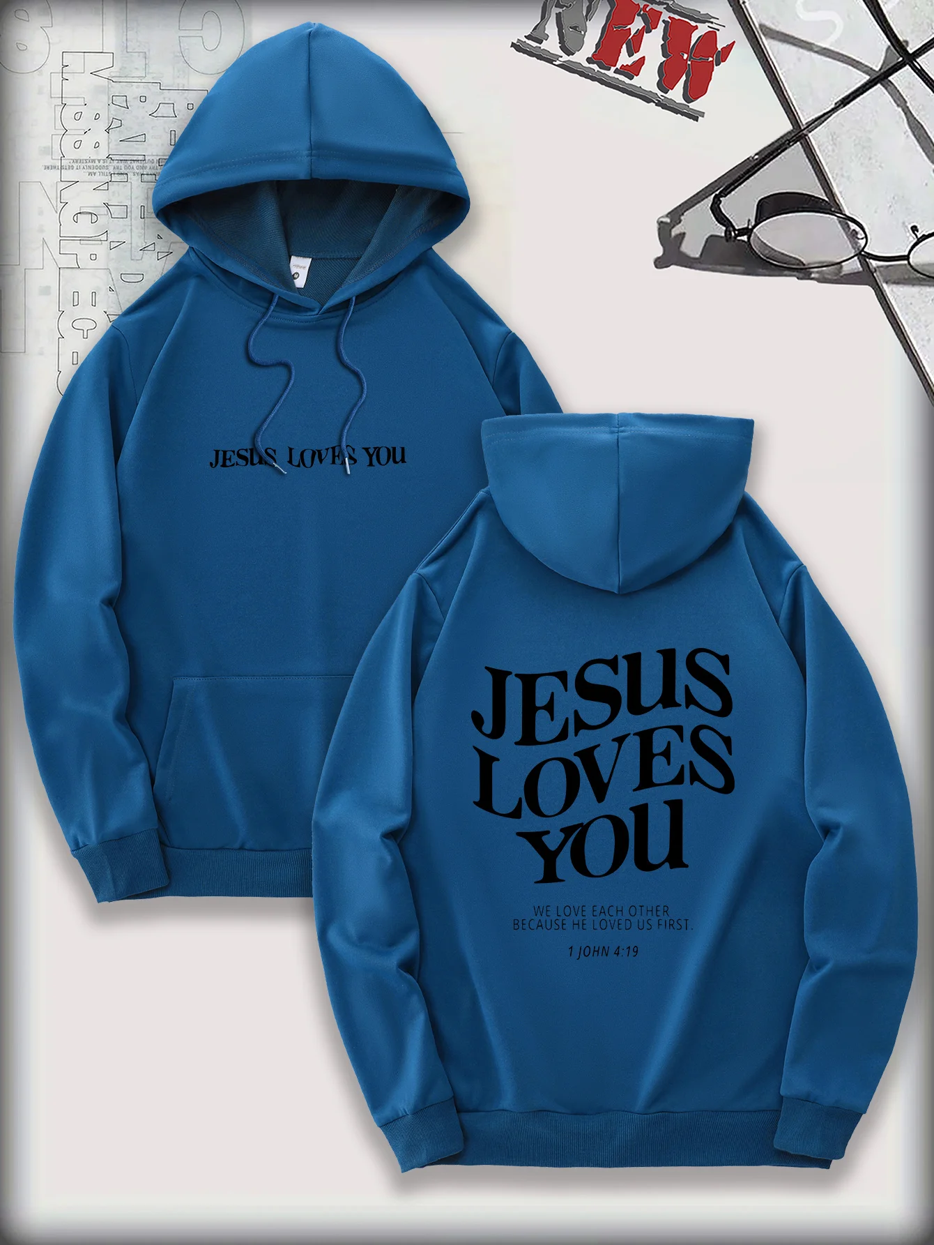 سترة رجالية كاجوال بغطاء للرأس بتصميم جيب الكنغر الأخضر وطباعة أمامية وخلفية مريحة للاستخدام اليومي ملابس مريحة #3