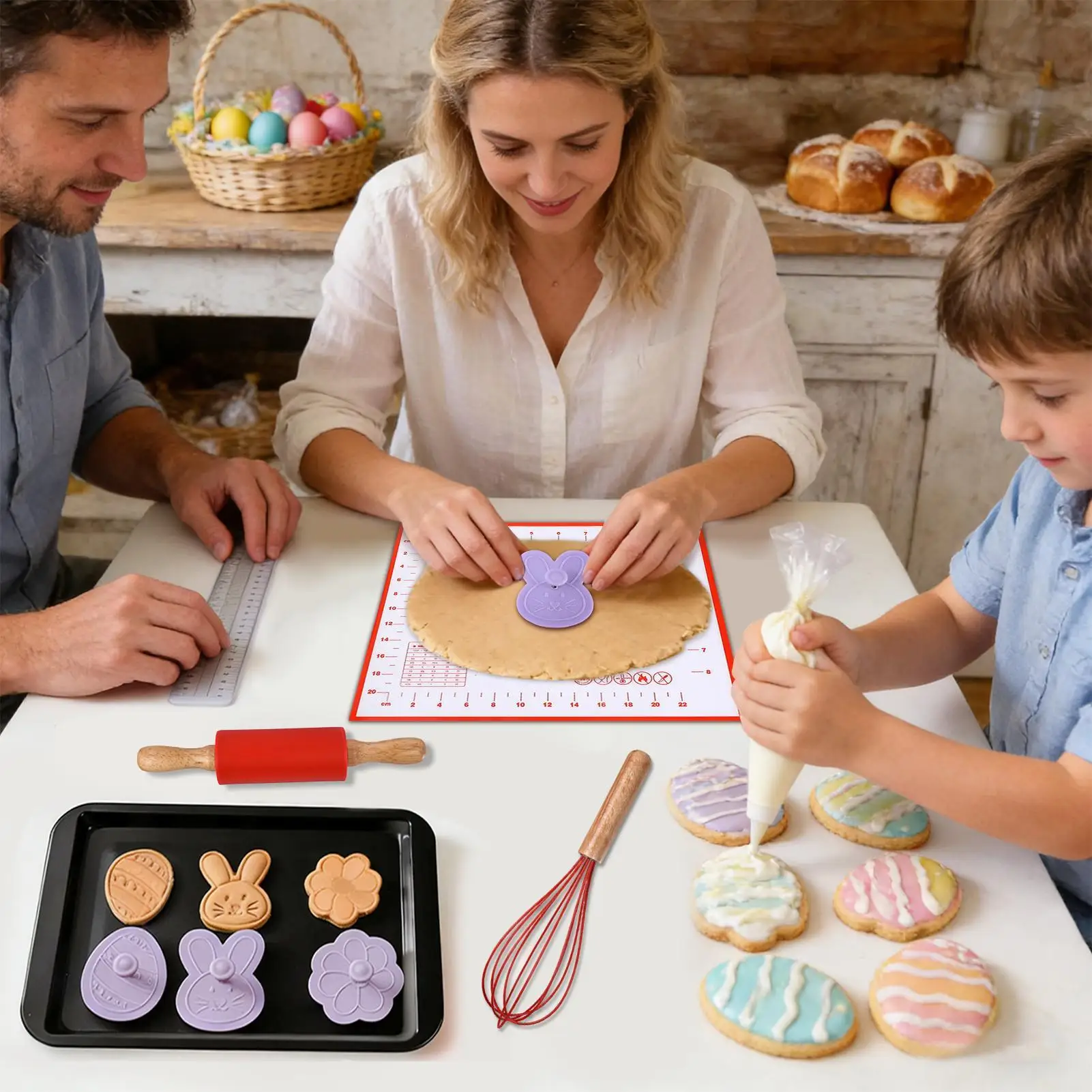Baking Rolling Pin Easter Non Stick Tools For Pastry Bunny Egg Design Rolling Pins For Baking For Cookie Kitchen Pie Bread Pizza
