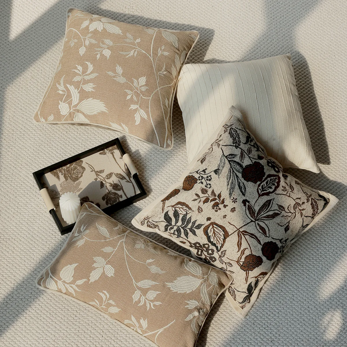 French Vintage Botanical Leaf Embroidered Cushion Case Elegant Luxury Pillow Case for Sofa Bed Decor Throw Cushion Covers