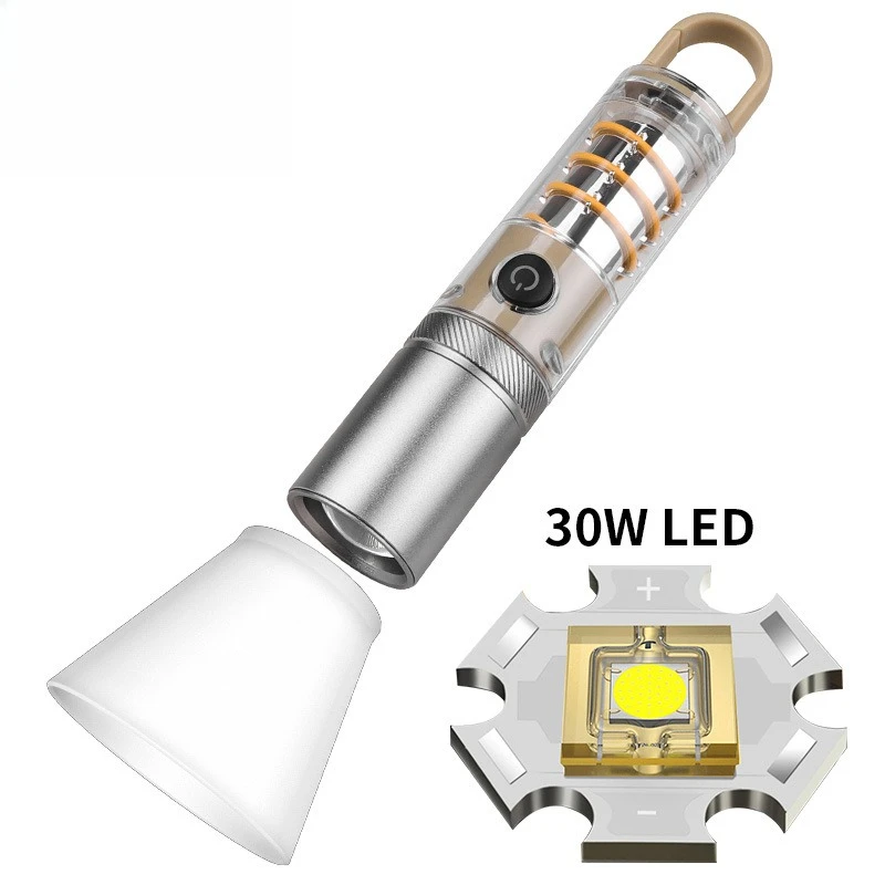 New White Laser Strong Light Flashlight P50 Outdoor Camping Multi Function Hook LED Atmosphere Camping Light Portable USB Torch