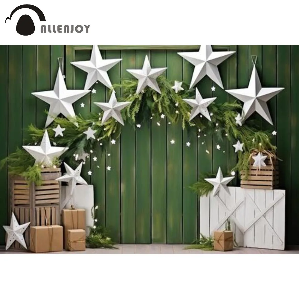 Allenjoy Green Wooden Christmas Photography Backdrop Wood Box White Star Xams Portraits Photo Booth Background