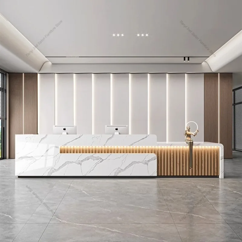 Modern Luxury Marble Texture-like Front Desk Nordic Creative Hotel Store Reception Desk Designer Commercial Furniture FYRD