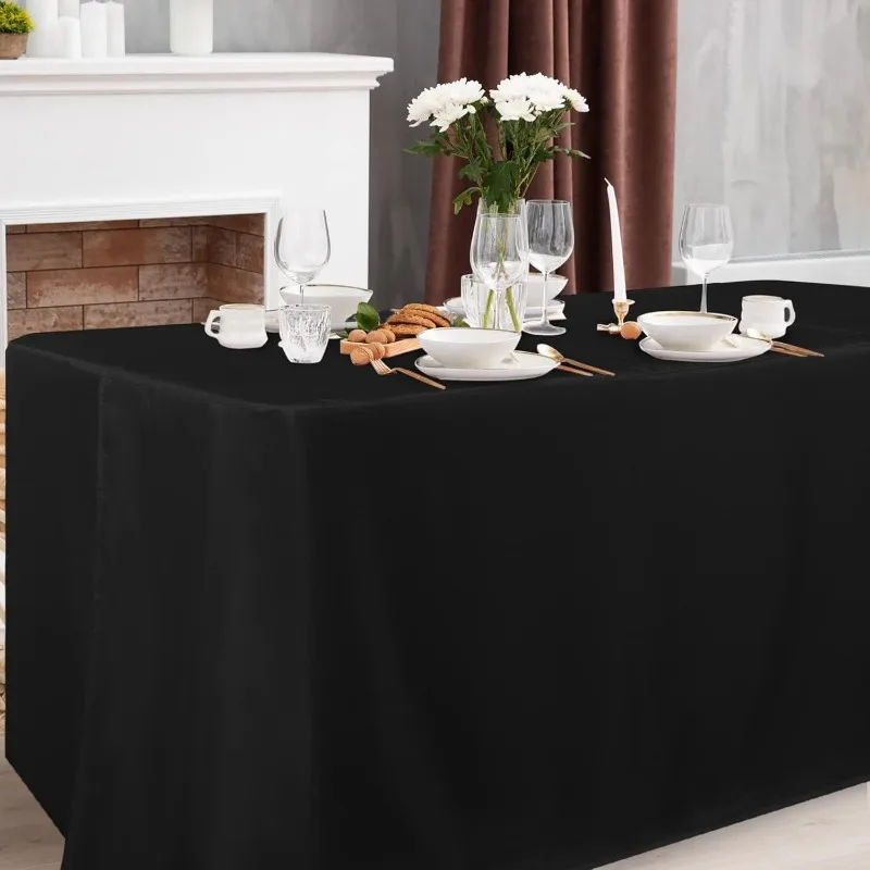 

4 Pack Black Tablecloth Fitted Table Clothes for 6 Foot Rectangle Tables - Water Resistant Washable Fabric Polyester Rectangle