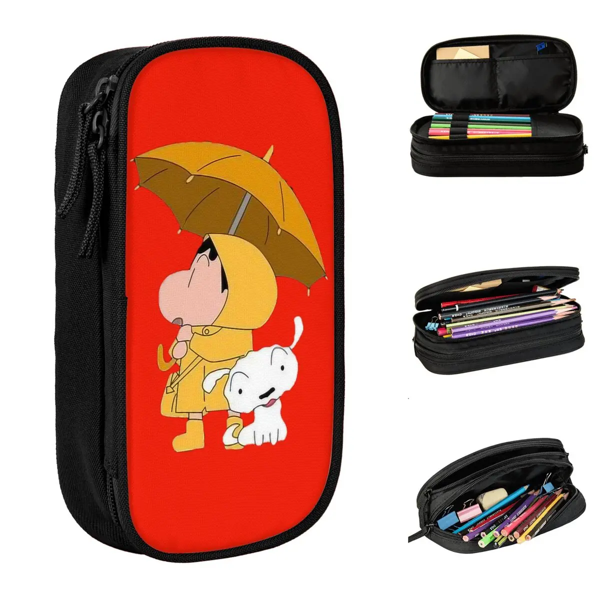 Shinchan & Shiro Pencil Case Crayon Shin-chan Pencil Pouch Pen Kids Big Capacity Pencil Bags School Supplies Gifts Stationery