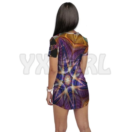 YX GIRL  KALEIDESCOPE T-SHIRT DRESS 3D All Over Printed T-SHIRT DRESS Sexy Summer Women Casual Dresses