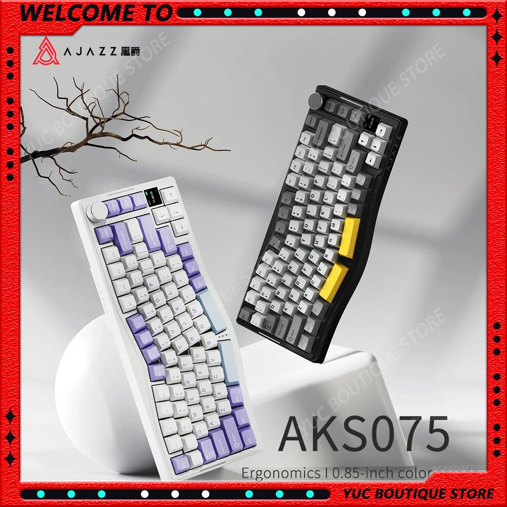 

AJAZZ AKS075 75% Ergonomic Mechanical Keyboard Alice Wireless Bluetooth Gaming Keyboard Hot Swap TFT Display RGB 5000mAh Gasket