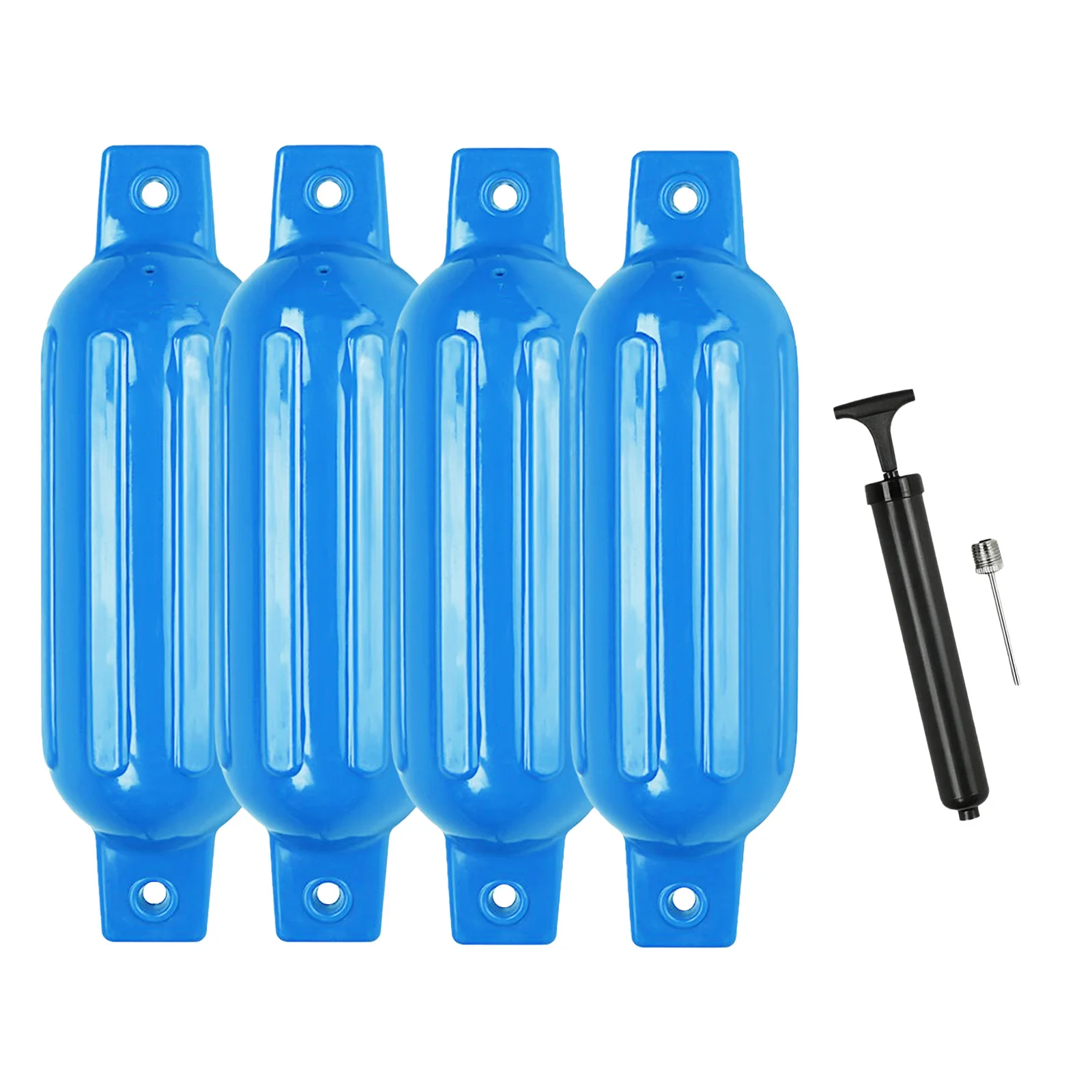 Lot de 4 pare-battages marins gonflables en vinyle 5,5" x 20" pour bateaux, protection de coque nervurée, bleu